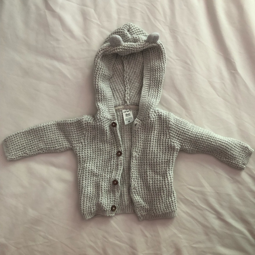 Carters Cozy Knit Hoodie Cardigan Sweater | Button Up | 6 mo